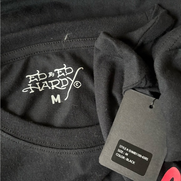 Ed Hardy Retro Rhinestone Tiger Black Tee Y2K Medium - Picture 4 of 5